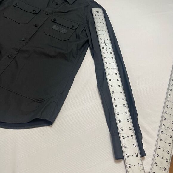Armani Exchange Slim Fit Waxed Cotton Black Snap Button Long Sleeve Shirt Small - Picture 7 of 10